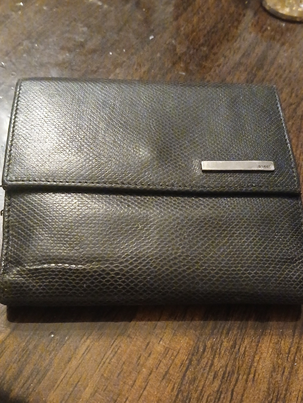 Gucci Leather Bifold Wallet with Metal Logo Plate Vintage